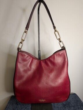 Kate Spade Deep Red Leather Hobo Bag with Gold Chain